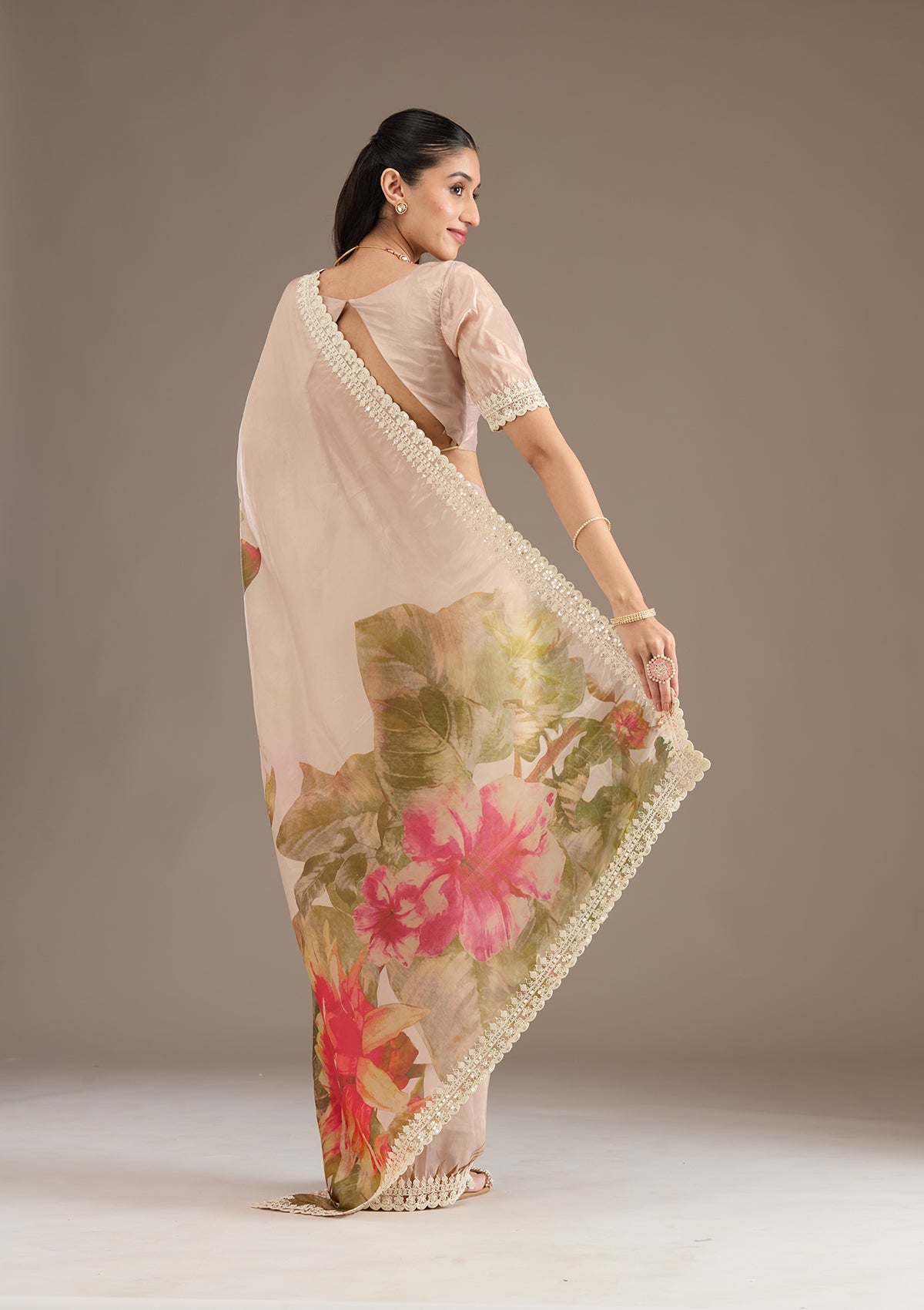 Pink Sequins Tissue Saree