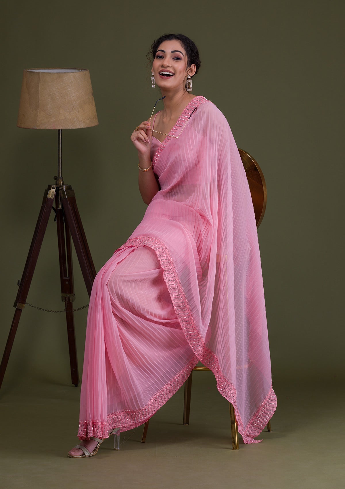Pink Stonework Georgette Designer Saree