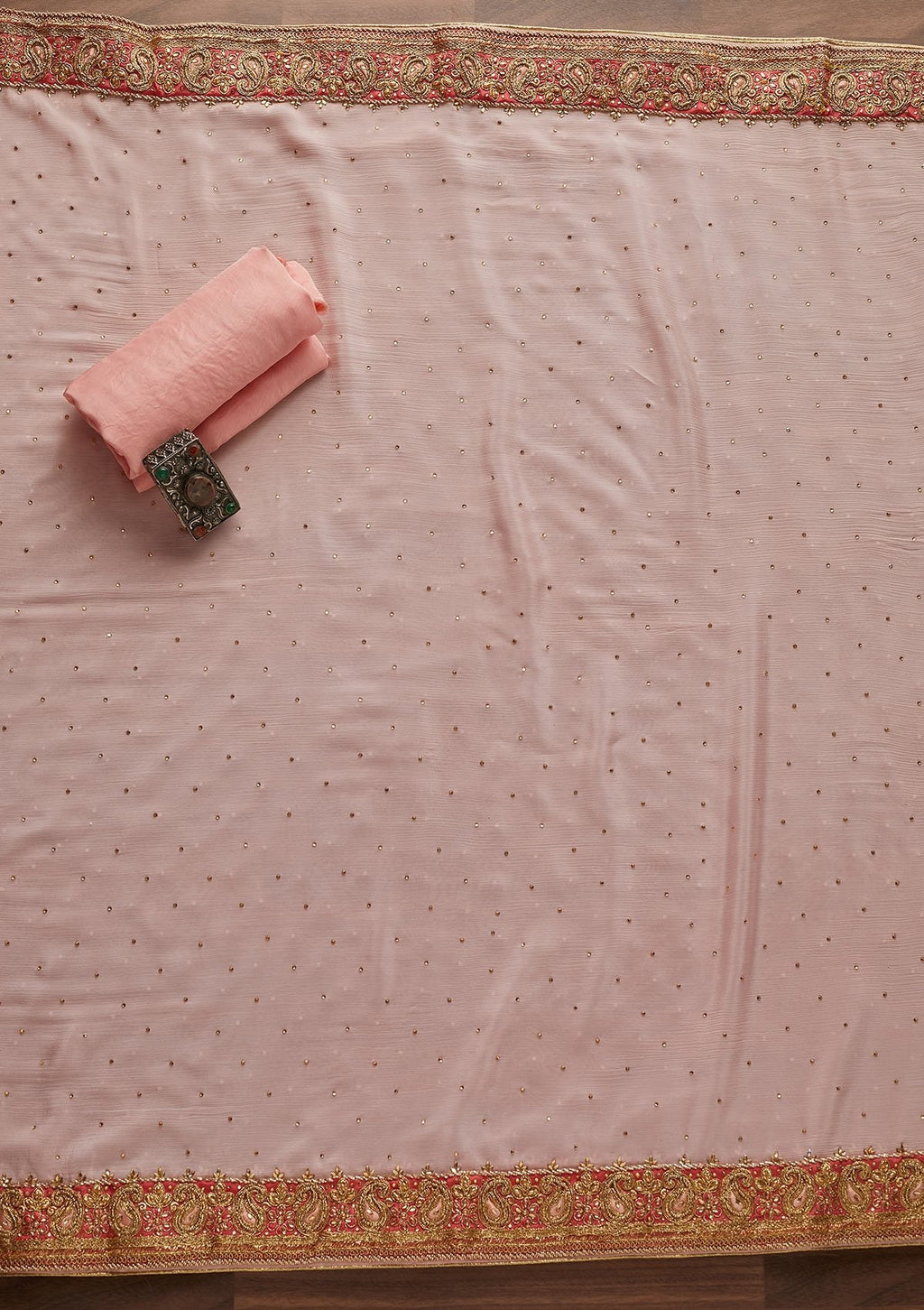 Pink Stonework Semi Crepe Unstitched Salwar Suit