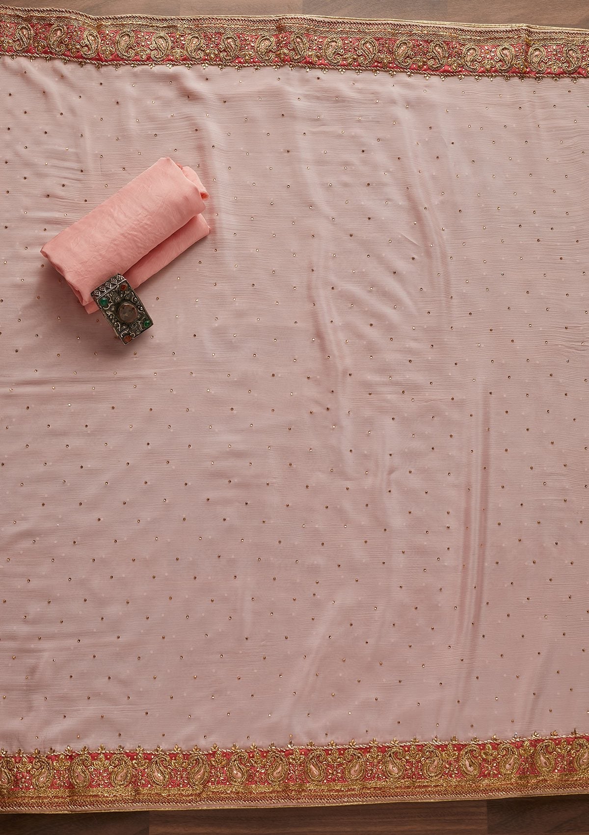 Pink Stonework Semi Crepe Unstitched Salwar Suit