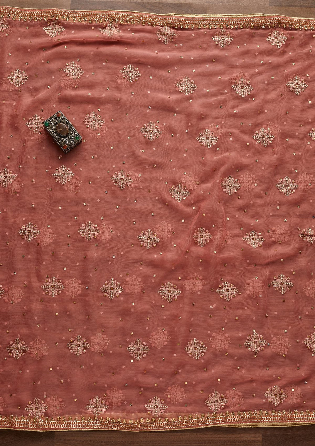 Pink Stonework Chanderi Unstitched Salwar Suit
