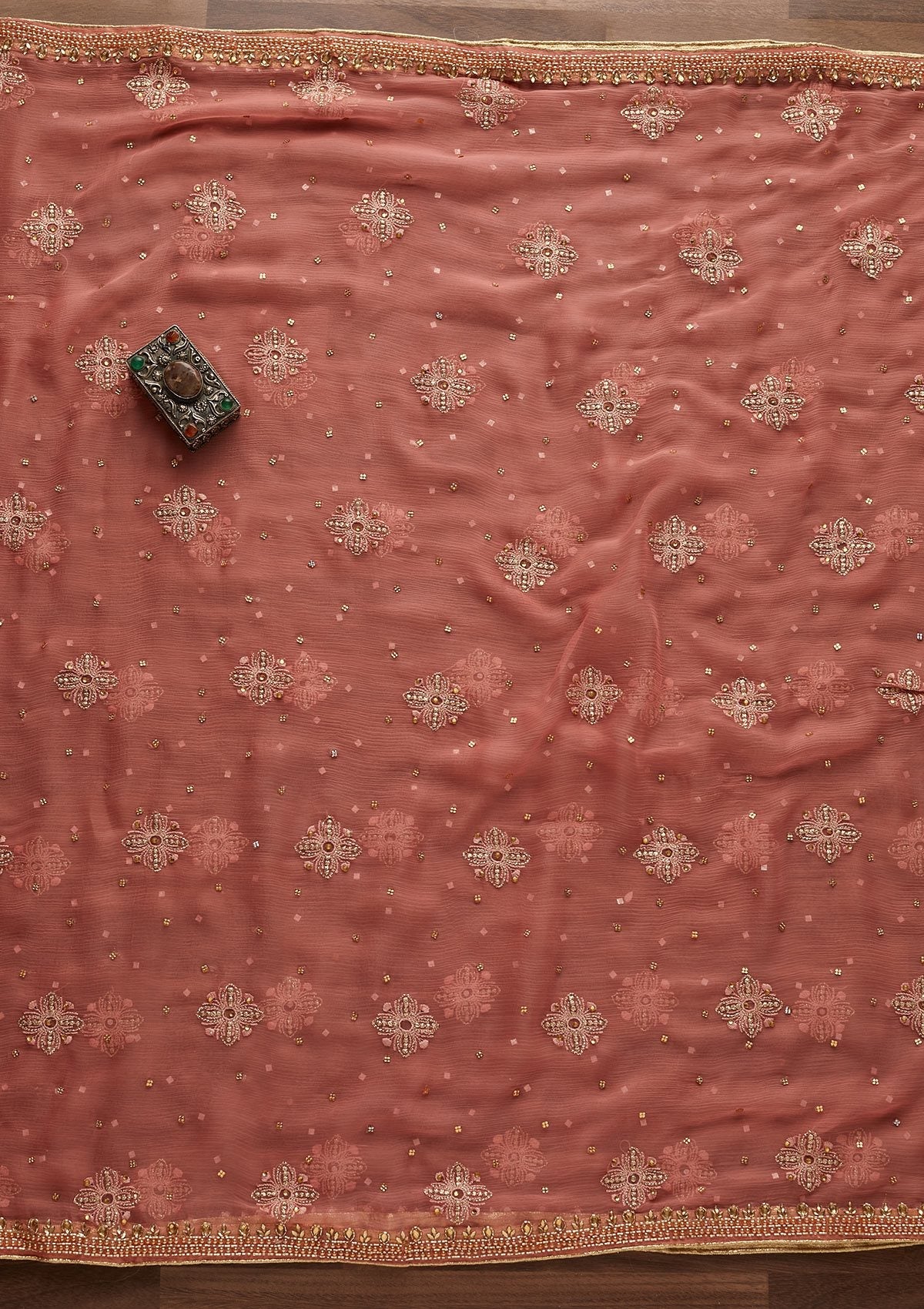 Pink Stonework Chanderi Unstitched Salwar Suit