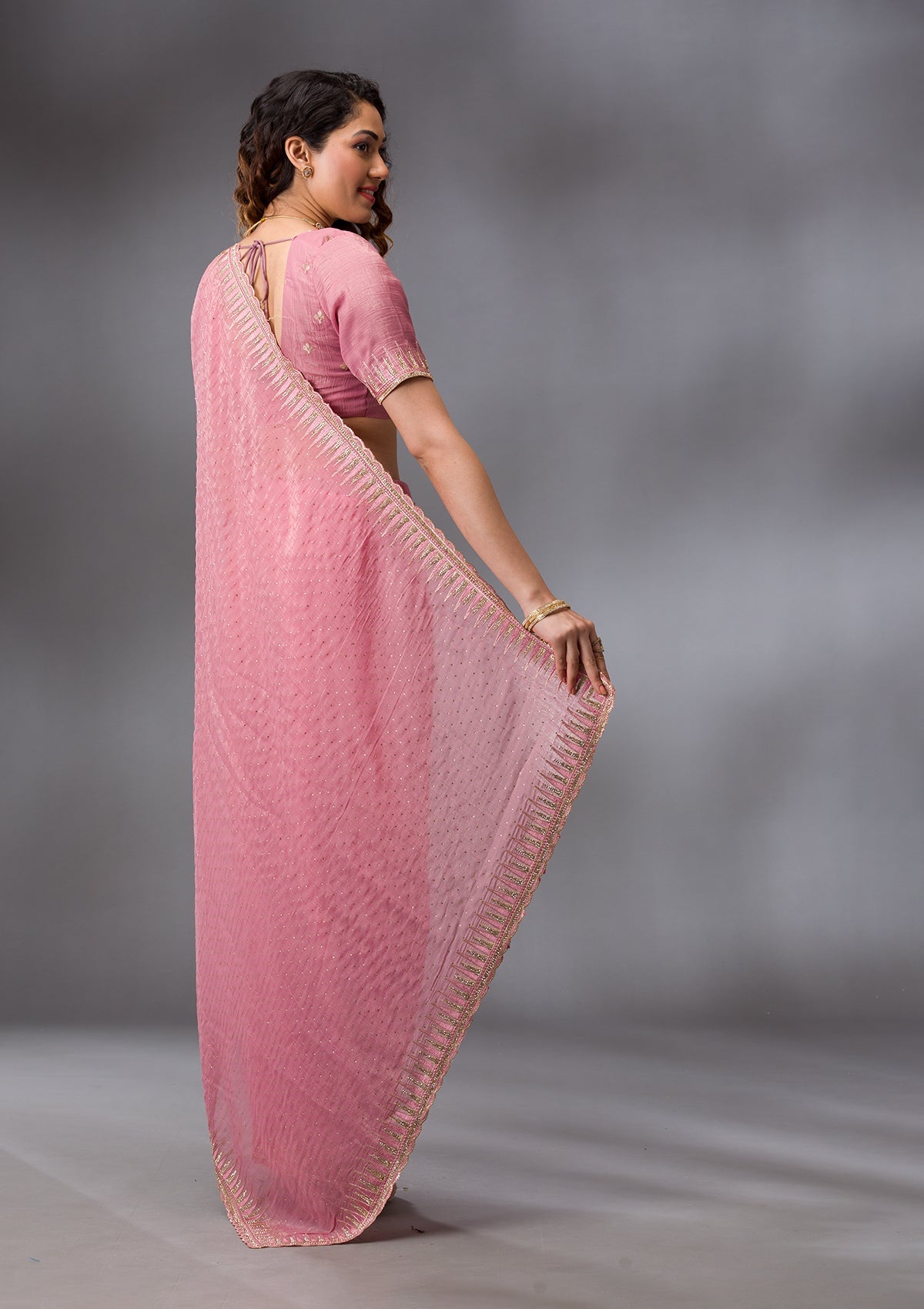 Pink Stonework Tissue Saree