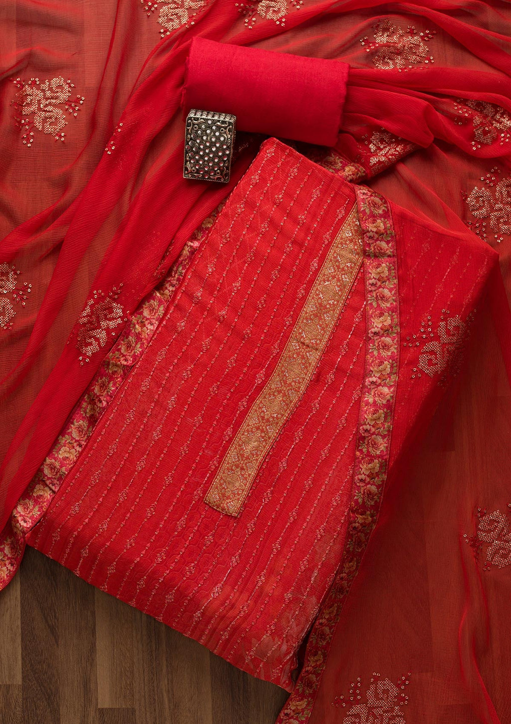 Pink Swarovski Georgette Unstitched Salwar Suit