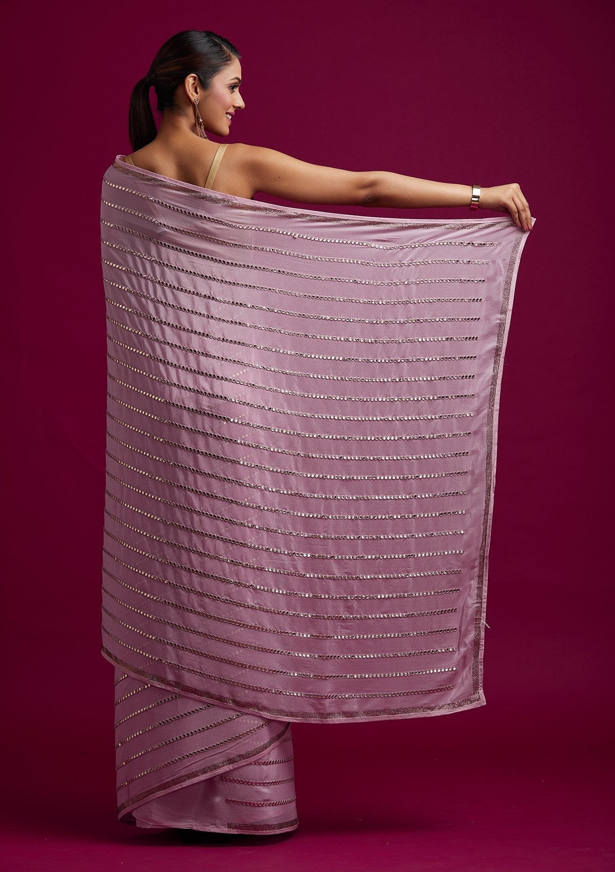 Pink Mirrorwork Georgette Designer Saree