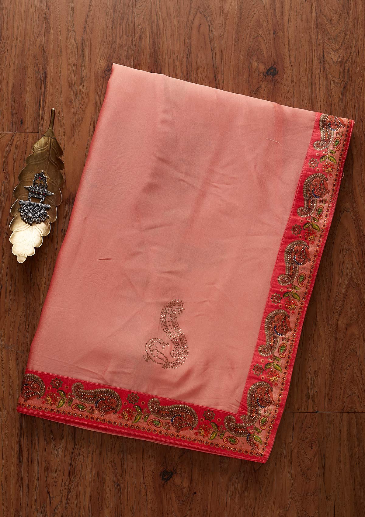 Pink Swarovski Semi Crepe Designer Saree