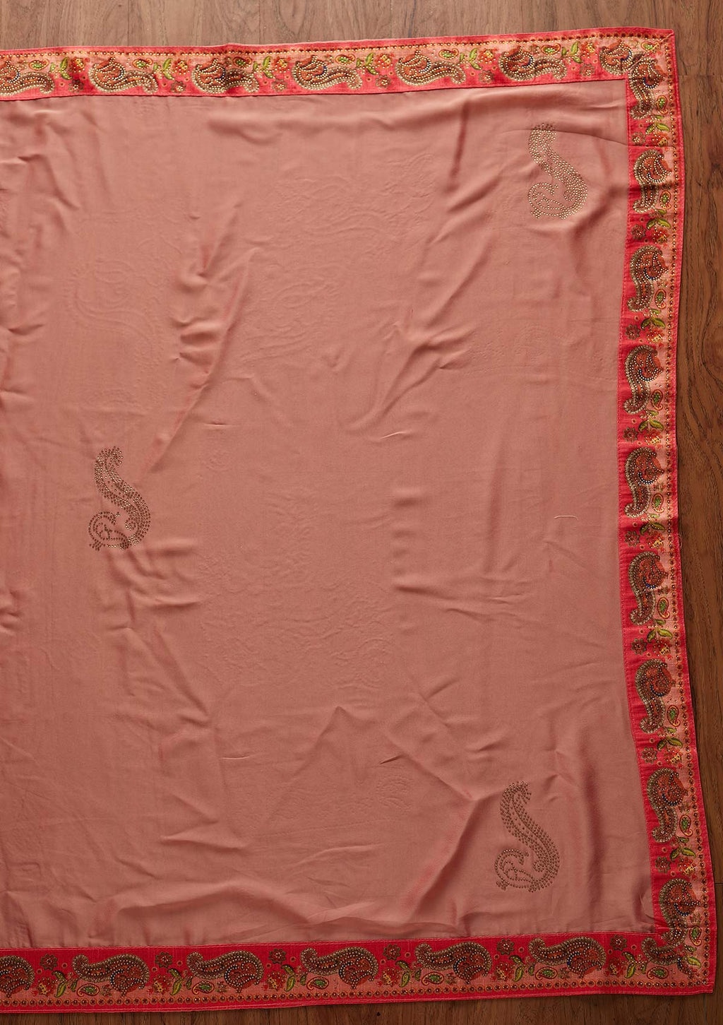 Pink Swarovski Semi Crepe Designer Saree