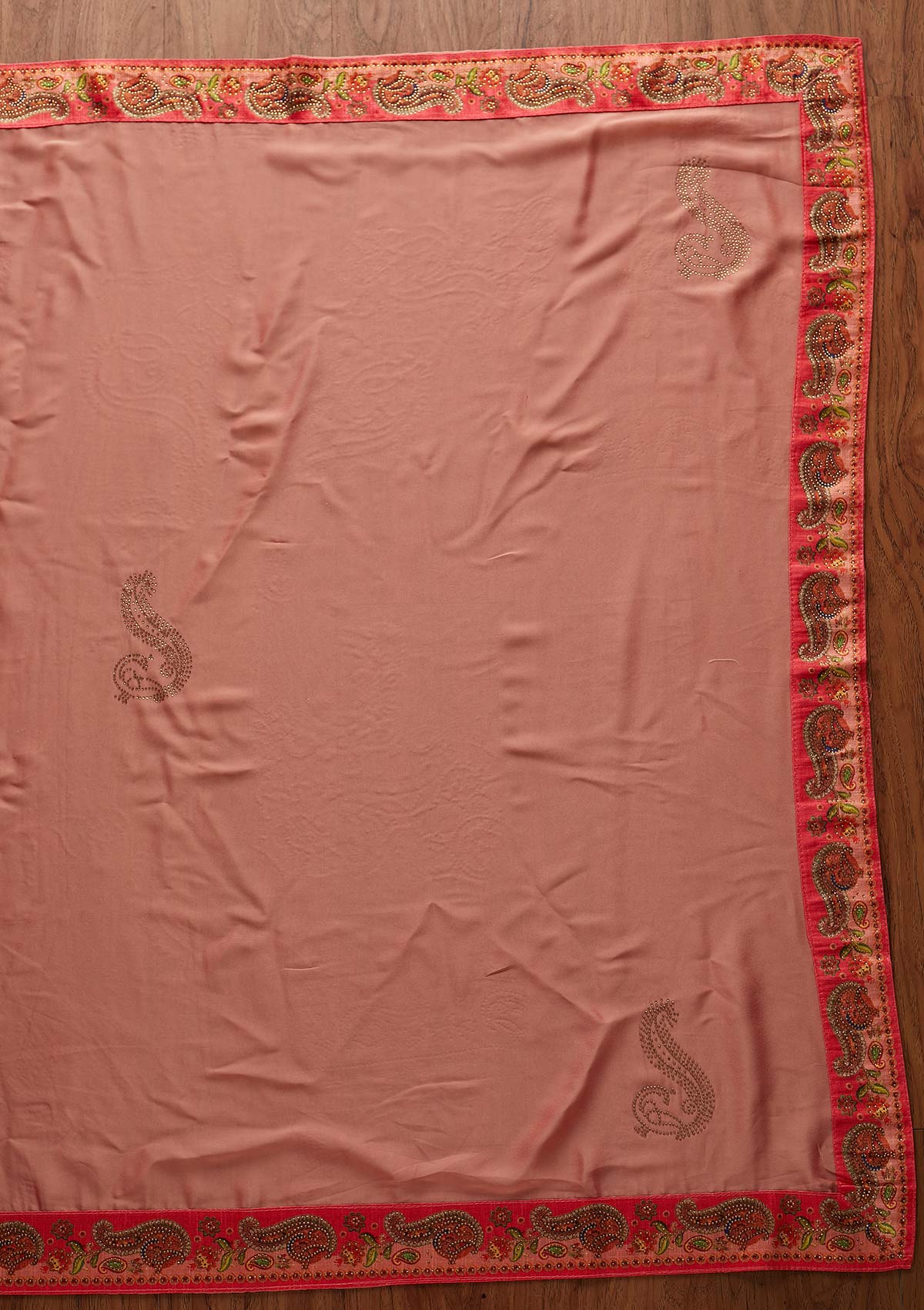 Pink Swarovski Semi Crepe Designer Saree