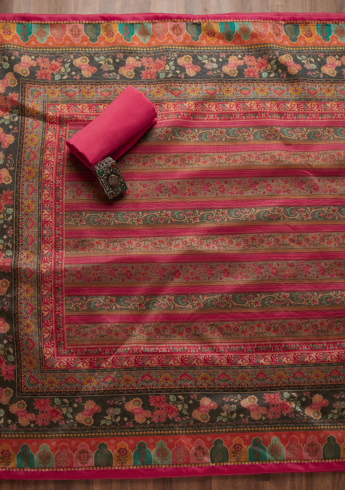 Pink Threadwork Chanderi Unstitched Salwar Suit