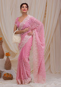 Pink Threadwork Chiffon Saree