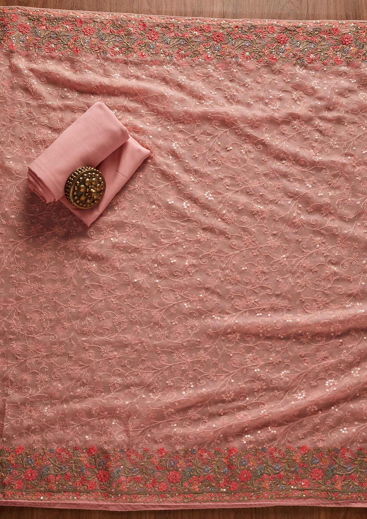 Pink Threadwork Georgette Unstitched Salwar Suit