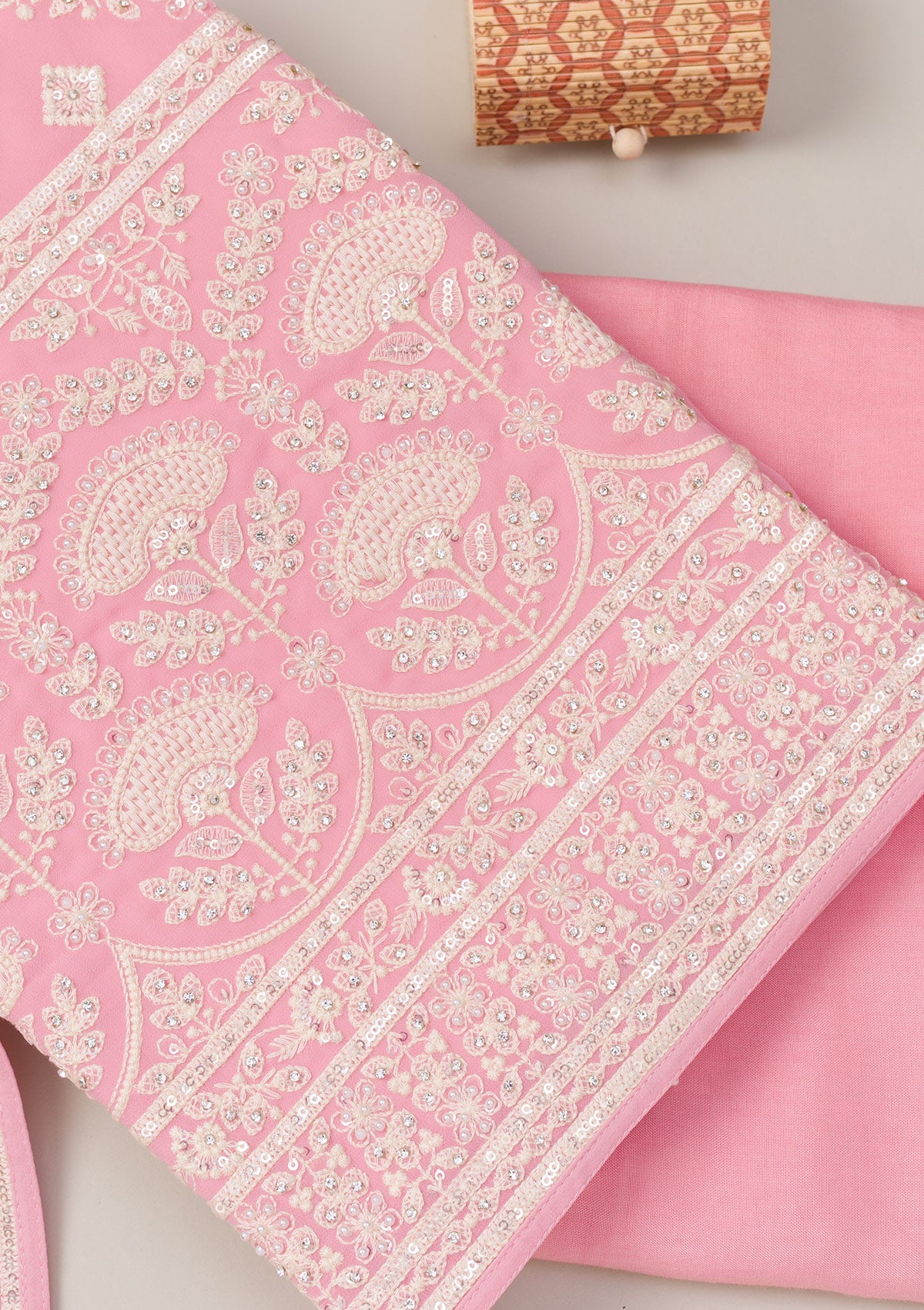 Pink Threadwork Georgette Unstitched Salwar Suit