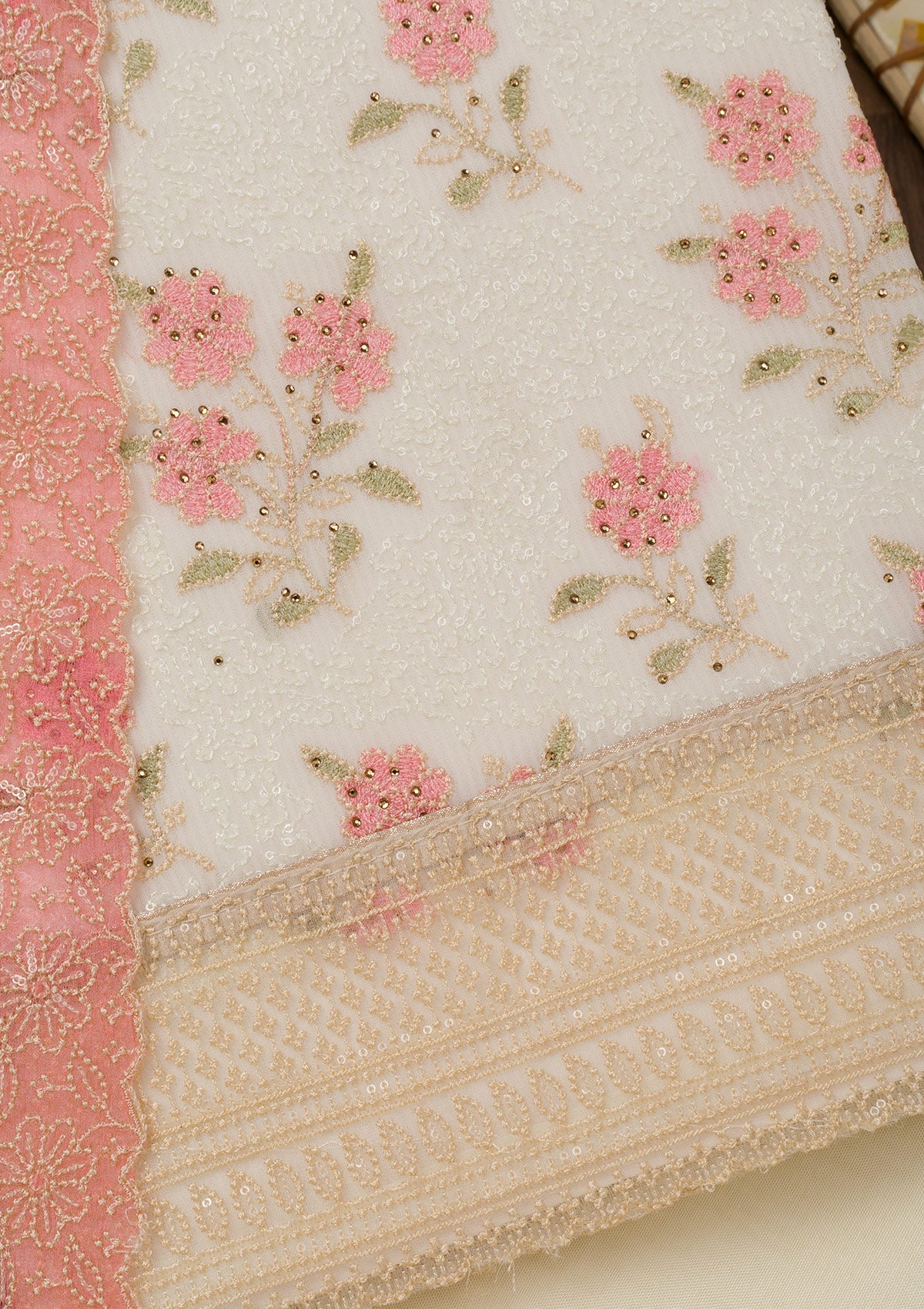 Pink Threadwork Georgette Unstitched Salwar Suit