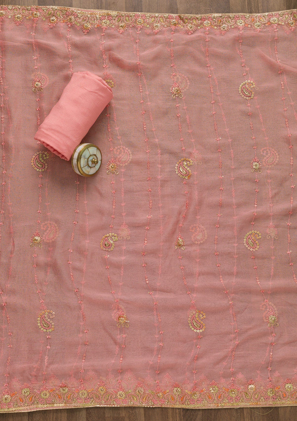 Pink Threadwork Georgette Unstitched Salwar Suit