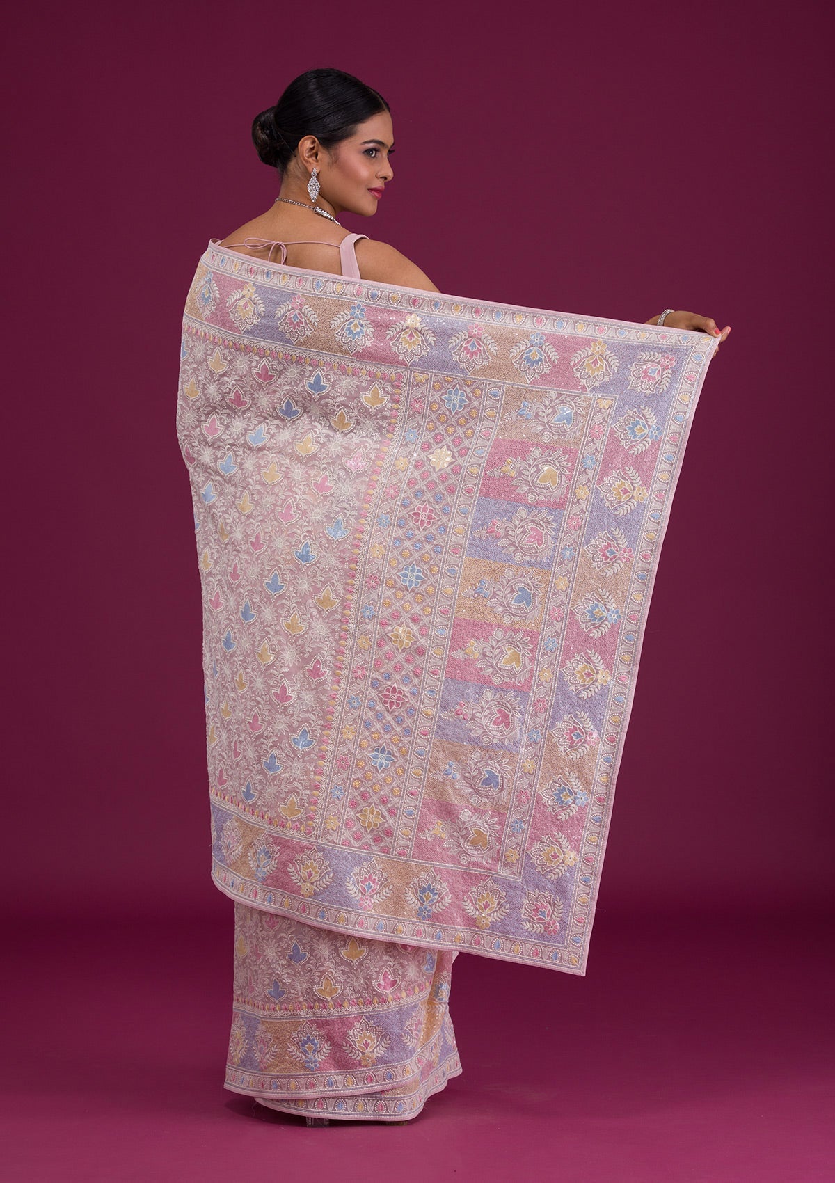 Pink Threadwork Georgette Saree