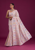 Pink Threadwork Georgette Saree
