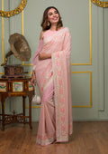 Pink Threadwork Georgette Designer Saree
