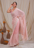 Pink Threadwork Georgette Saree