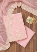 Pink Threadwork Organza Unstitched Salwar Suit