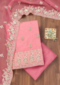 Pink Threadwork Organza Unstitched Salwar Suit