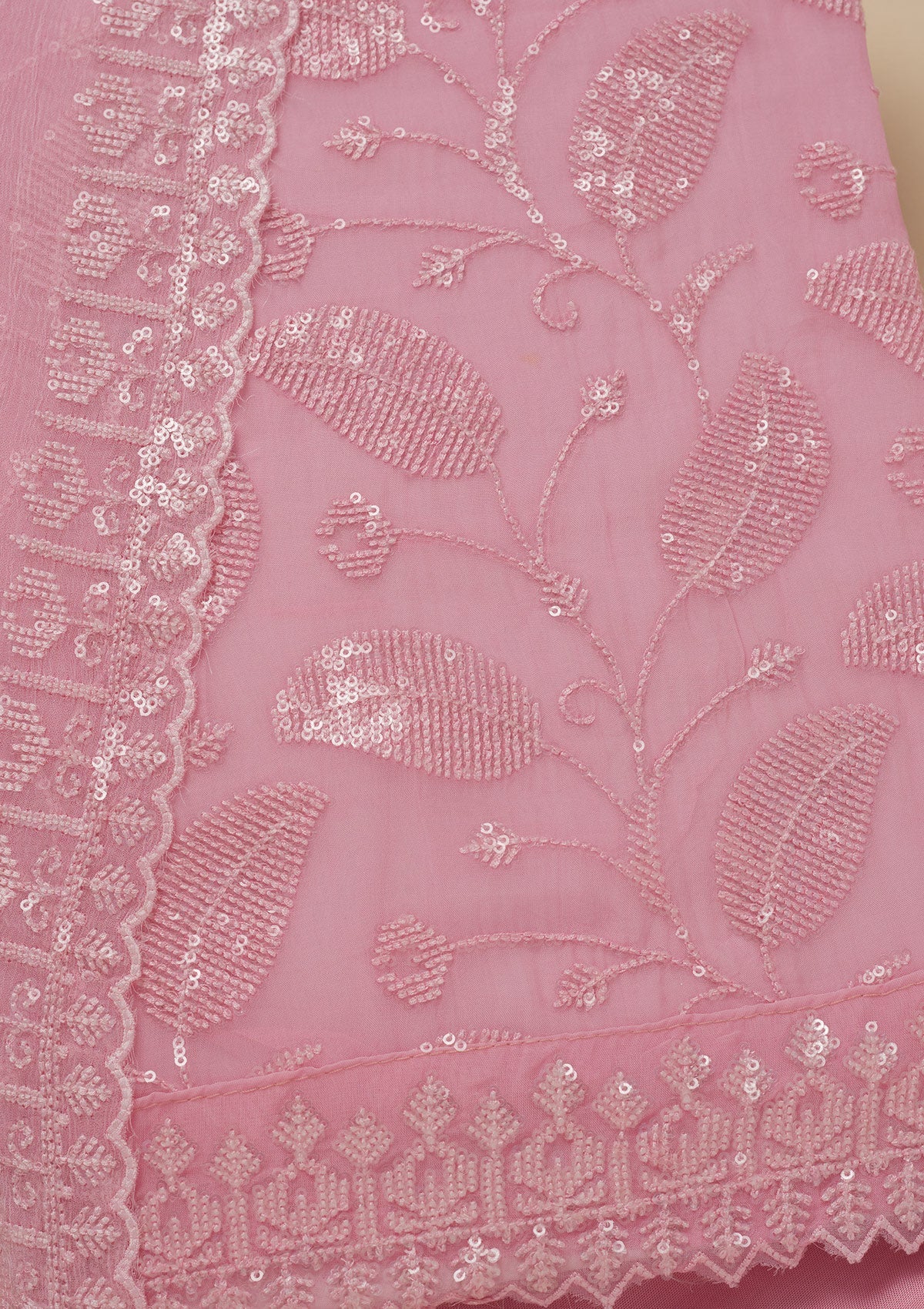 Pink Threadwork Organza Unstitched Salwar Suit