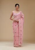 Pink Threadwork Tissue Saree