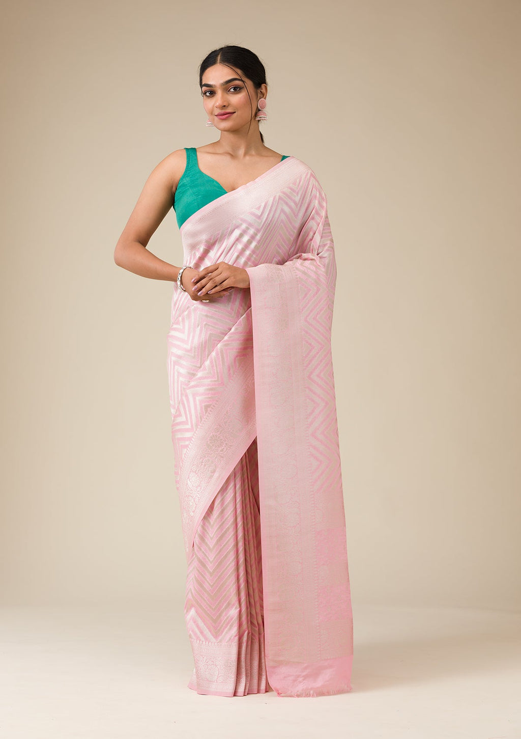 Pink Zariwork (Gold) Georgette Saree