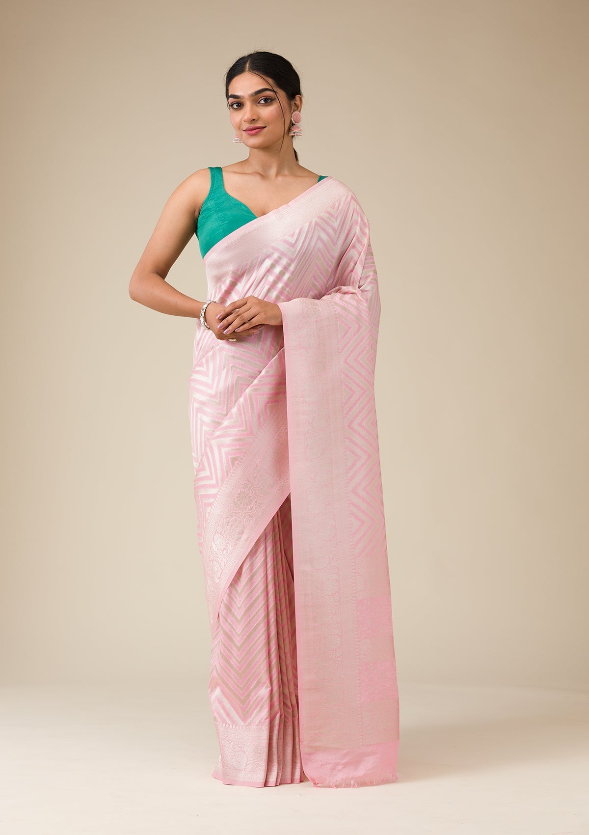 Pink Zariwork (Gold) Georgette Saree