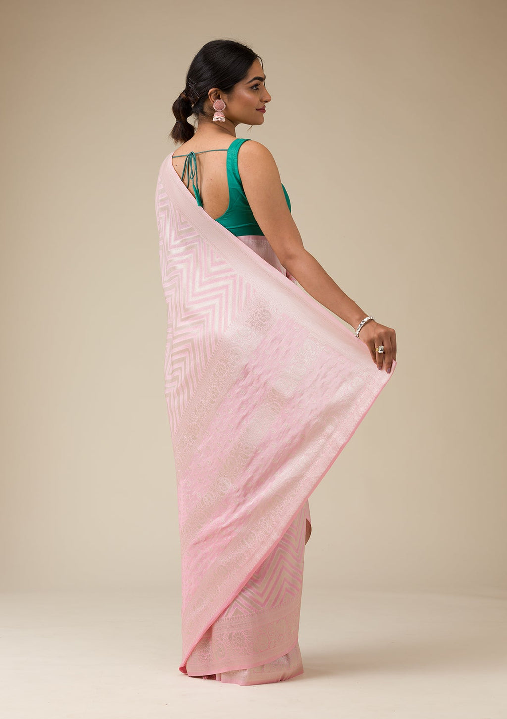 Pink Zariwork (Gold) Georgette Saree