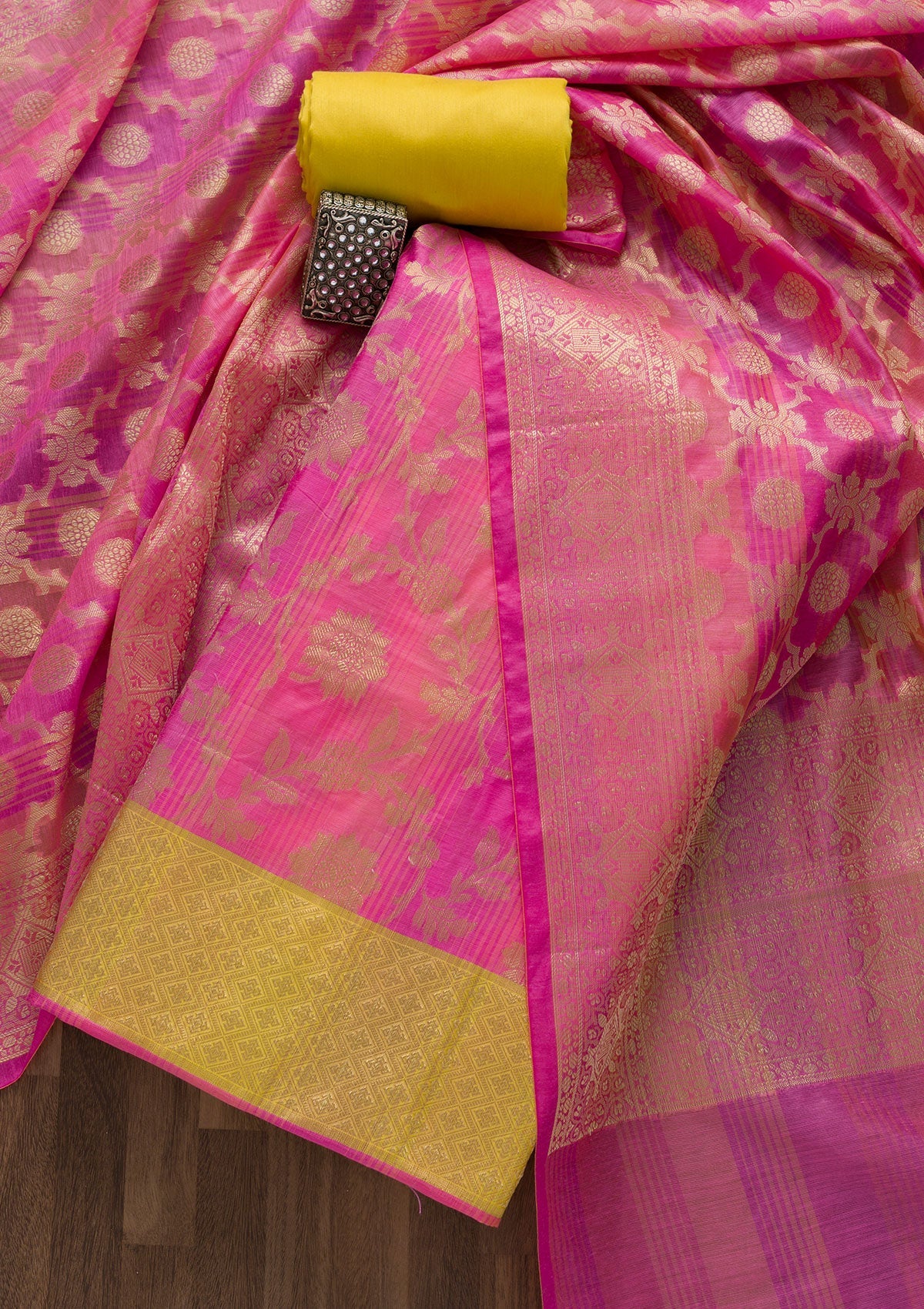 Pink Zariwork Banarasi Unstitched Salwar Suit