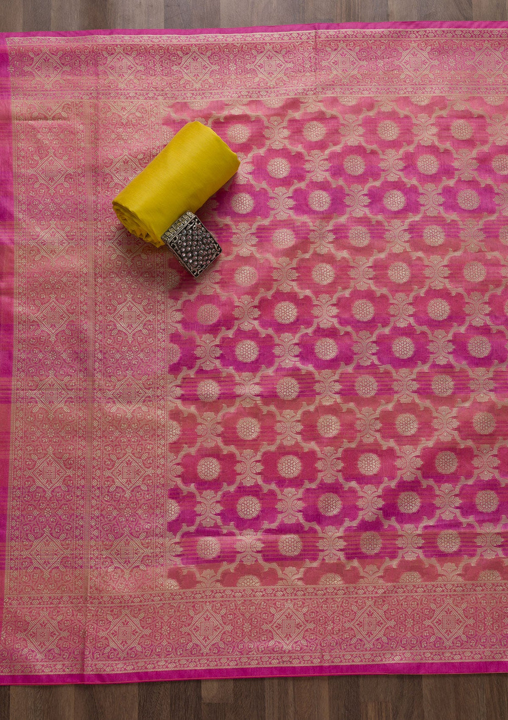 Pink Zariwork Banarasi Unstitched Salwar Suit