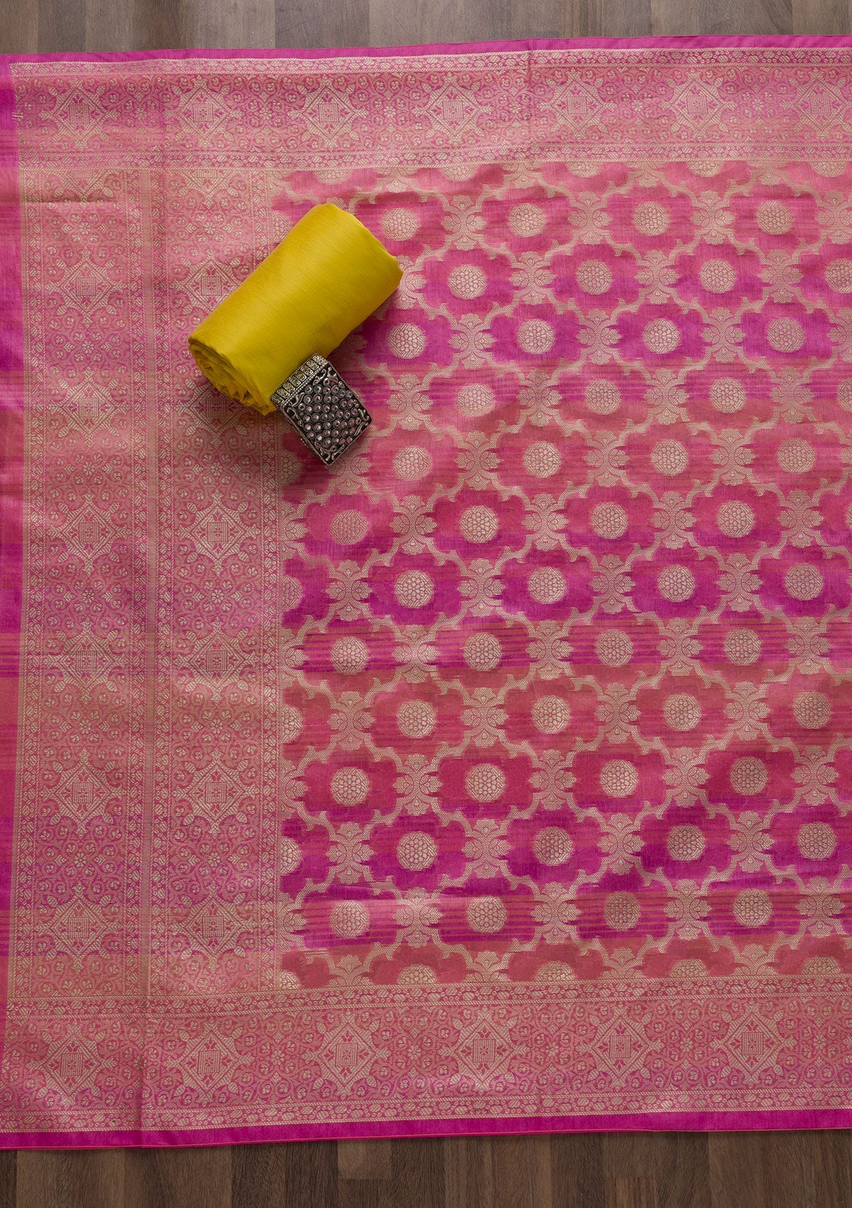 Pink Zariwork Banarasi Unstitched Salwar Suit