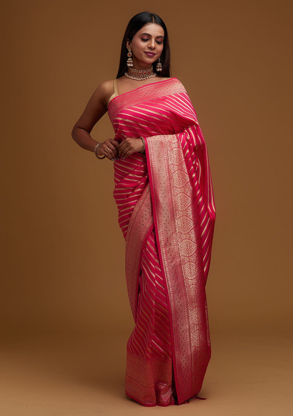 Pink Zari Work Banarasi  Saree