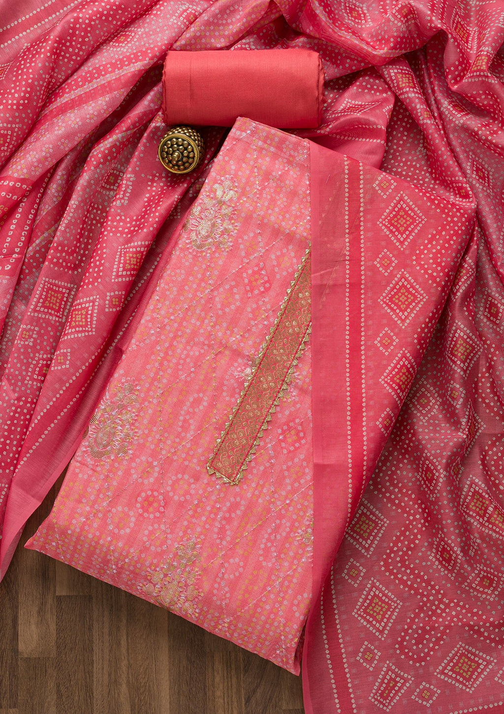 Pink Zariwork Chanderi Unstitched Salwar Suit