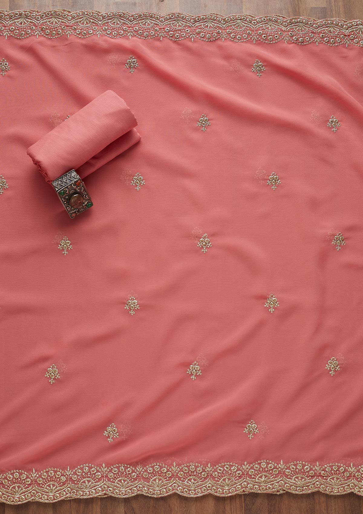 Pink Zariwork Georgette Unstitched Salwar Suit