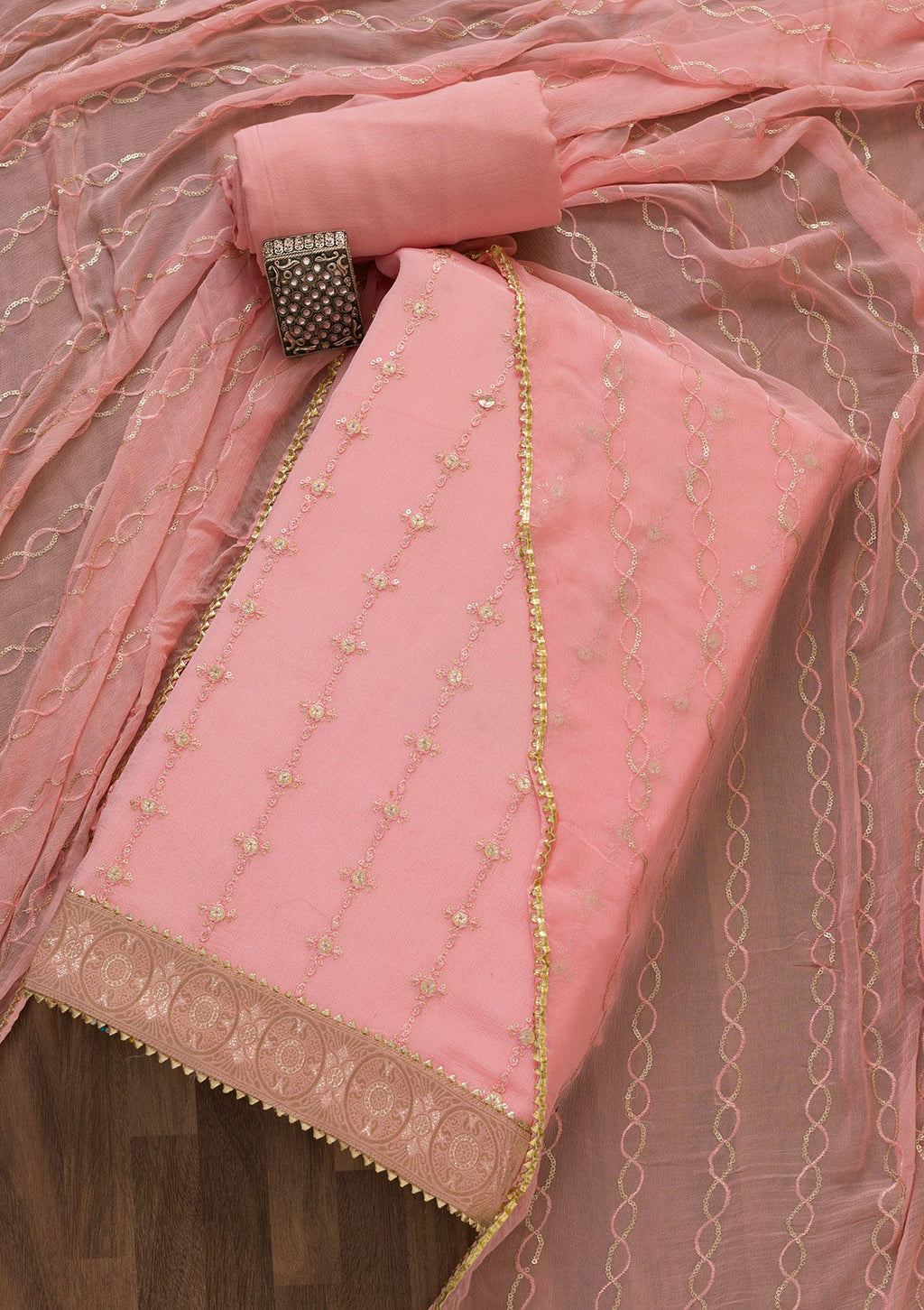 Pink Zariwork Georgette Unstitched Salwar Suit
