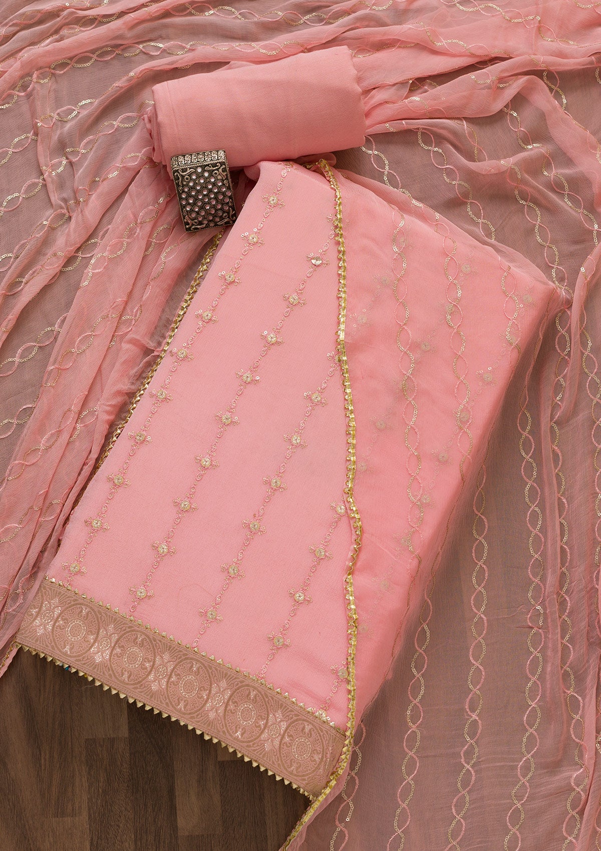 Pink Zariwork Georgette Unstitched Salwar Suit