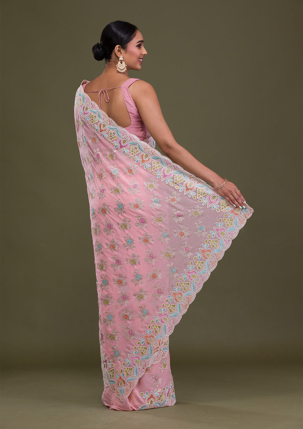 Pink Zariwork Georgette Saree