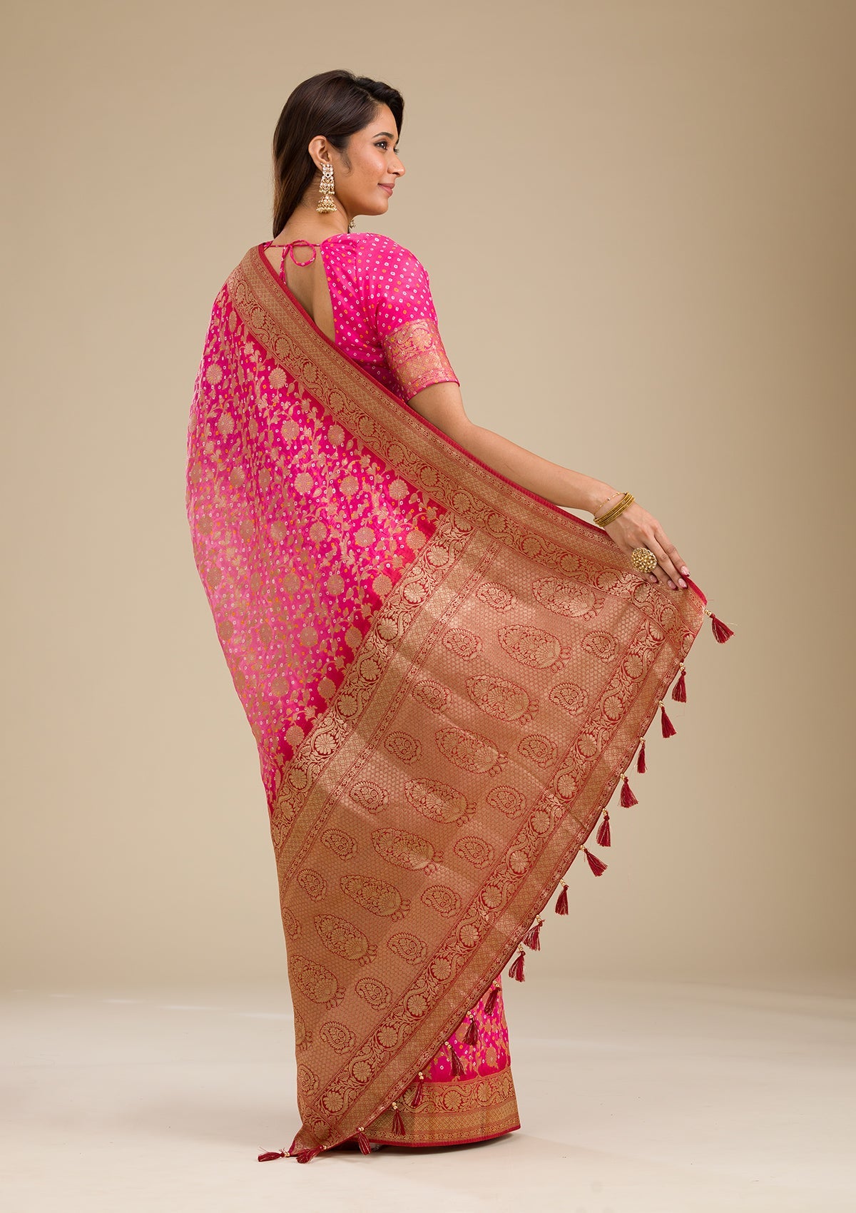 Pink Zariwork (Gold) Silk Saree