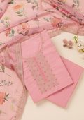 Pink Zariwork Organza Unstitched Salwar Suit