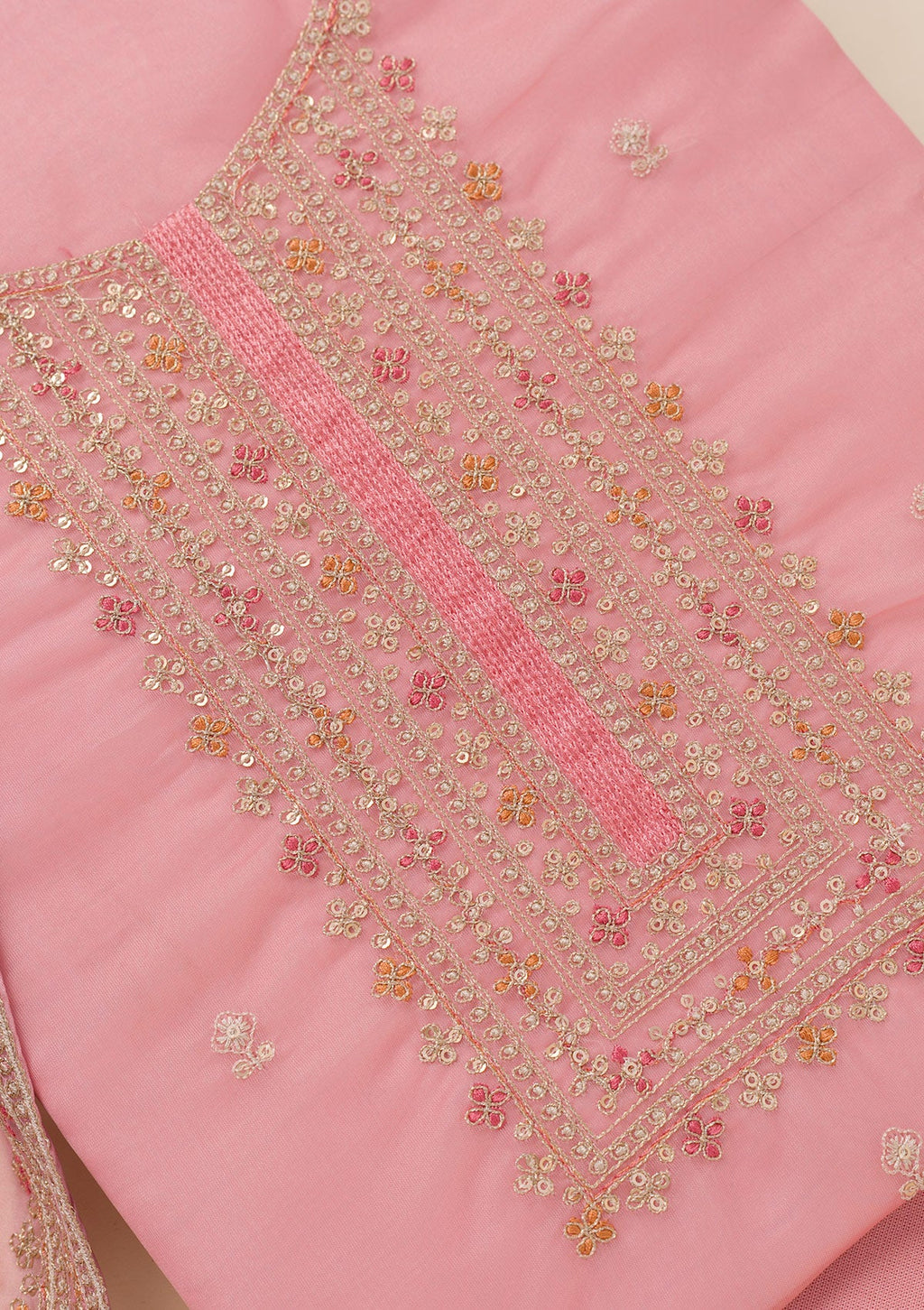 Pink Zariwork Organza Unstitched Salwar Suit