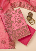 Pink Zariwork Raw Silk Unstitched Salwar Suit