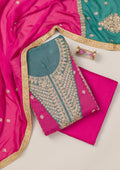 Pink Zariwork Semi Crepe Unstitched Salwar Suit