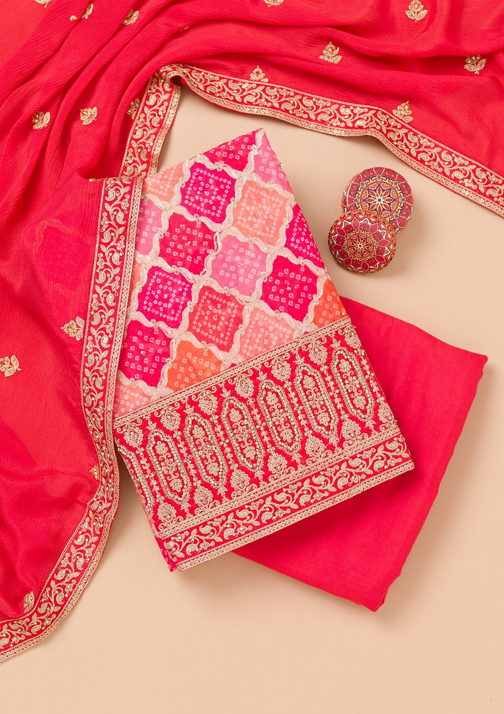 Pink Zariwork Semi Crepe Unstitched Salwar Suit