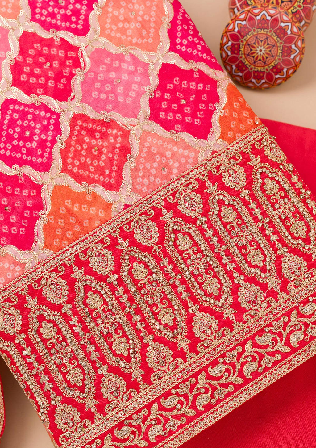 Pink Zariwork Semi Crepe Unstitched Salwar Suit