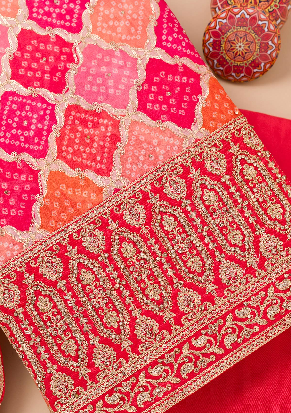 Pink Zariwork Semi Crepe Unstitched Salwar Suit