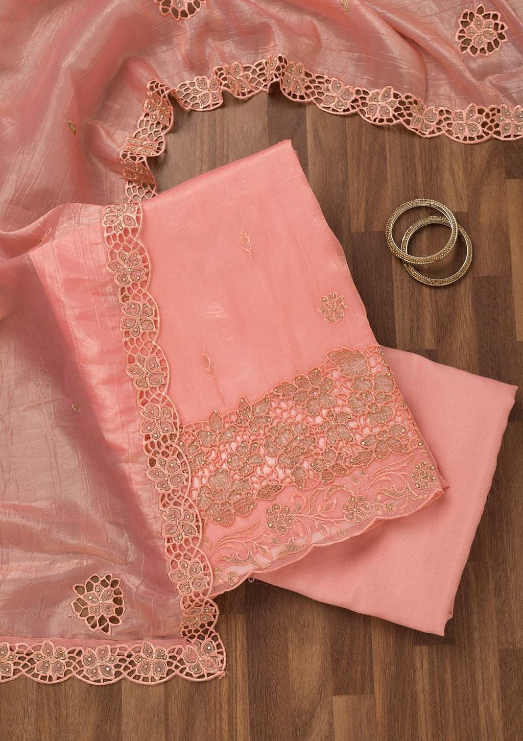 Pink Zariwork Semi Crepe Unstitched Salwar Suit