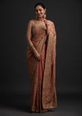 Peach Zariwork Shimmer Designer Saree