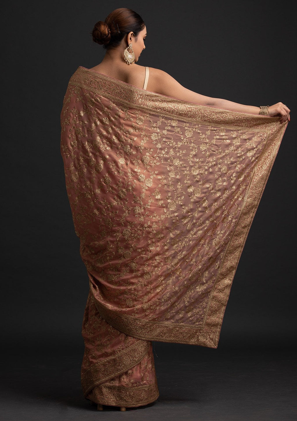Peach Zariwork Shimmer Designer Saree
