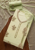 Pista Green Cutdana Semi Crepe Unstitched Salwar Suit